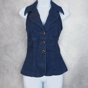 Vintage Denim Vest Top Juniors 5/6 Blue Halter Button Front Stretch